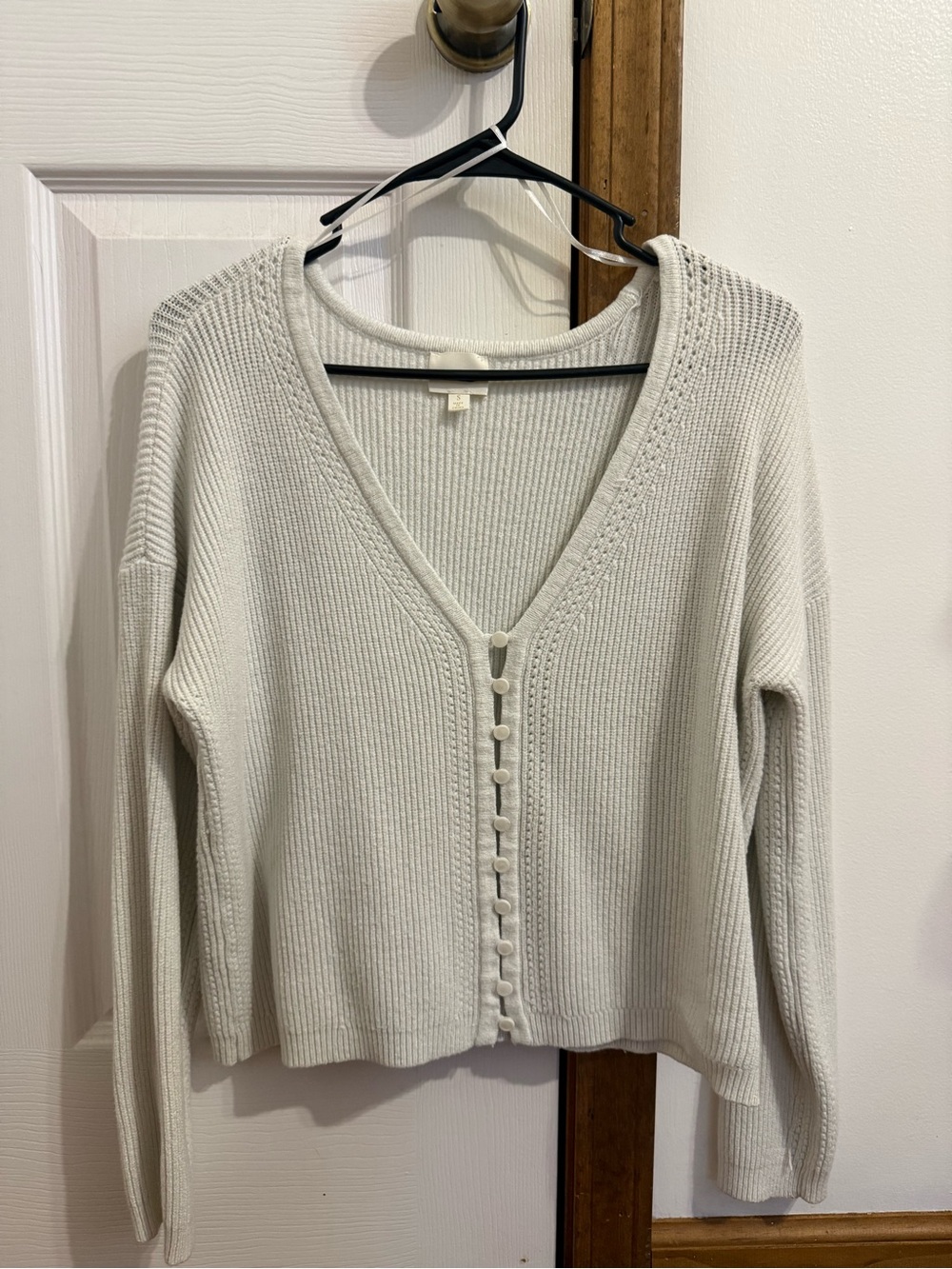 White V-Neck Button-Front Ribbed Sweater